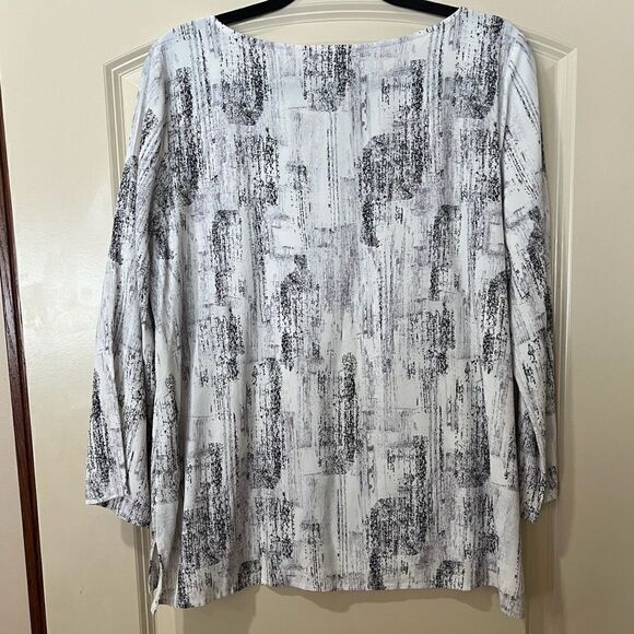 EILEEN FISHER Tencel Printed High-Low Top White Gray Purple Women’s Size Medium - Picture 4 of 8